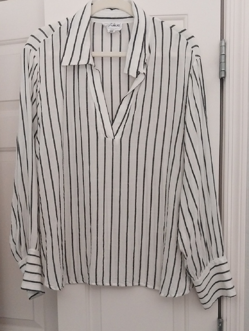 For The Republic White Blouse with Black Stripes